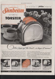 1947 Sunbeam Toaster Bread Coffee Flower Kitchen Food