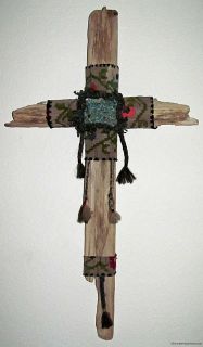 Folk Art Cross Rustic Lodge Southwest Art Textile Turquoise Raylc