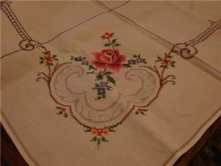  Hand Embroidered Tiny Cross Stitch Cottage Roses Unused 64x100