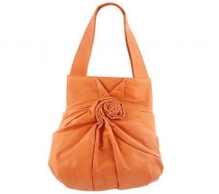 Fiore by Isabella Fiore Leather Pleated Rose Tote —