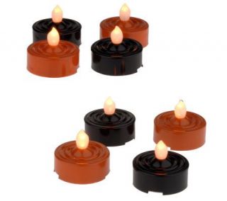 Set of 8 BatteryOperated Orange & Black Tea Lights —