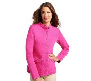 Isaac Mizrahi Live Animal Quilted Button Front Knit Jacket — 