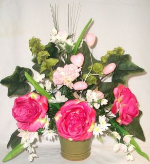 Pink Roses Silk Flower Floral Arrangement Centerpiece