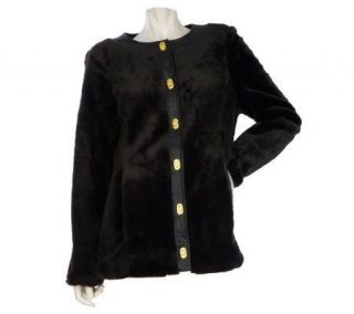 Dennis Basso Turnkey Faux Fur Jacket with Leather Trim   A218388