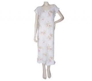 Carole Hochman Damask Floral 100Cotton Flutter Sleeve Gown   A91487