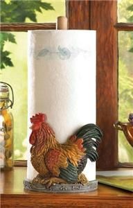 Country Kitchen Rooster Chicken Countertop Wooden Paper Towel Holder