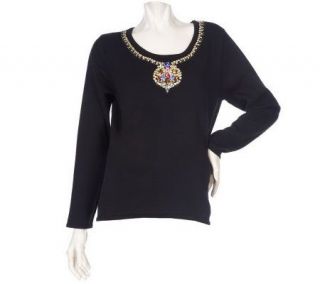 Victor Costa Occasion Heart Necklace Long Sleeve Sweater —