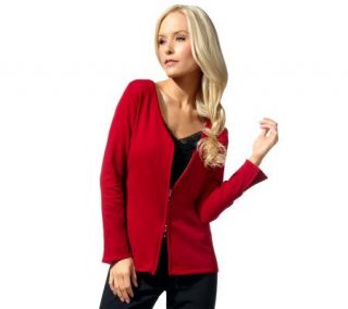 Susan Graver Sweater Knit V Neck Double Zip Front Cardigan —