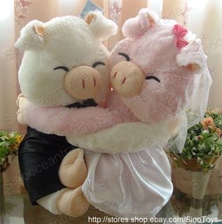 Couple of Large Smile Wedding Marriage Pigs Embrace Hug