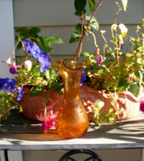  Amber Crackle Glass Vase