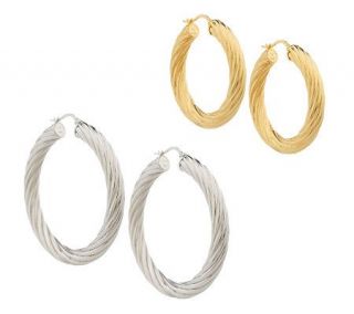 Steel by Design Set of 2 Cable Wire Hoop Earrings —
