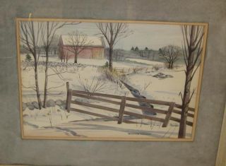 Fine Vintage Listed William Cruger New England Barn Winter Landscape