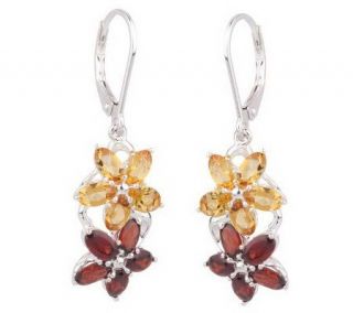 Sterling Multi gemstone Floral Lever Back Earrings —