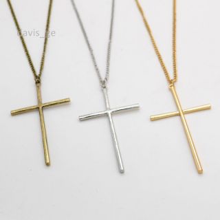 1pcs Gold Silver Bronze Cross Pendant Necklace Sweater Chain 32 Girls