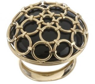 Bold Onyx Ring with Gold Circle Overlay Design 14K Gold —
