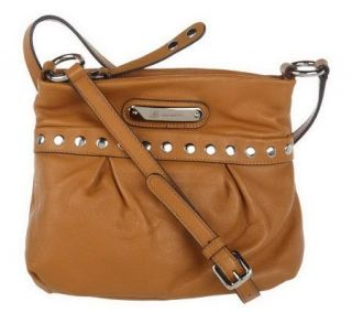 Makowsky Glove Leather Zip Top Crossbody Bag w/Stud Accents — 