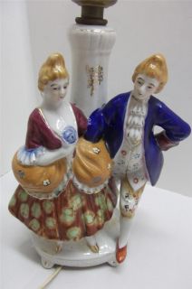Vintage Porcelain Lamp of Victorian Man and Women Japan