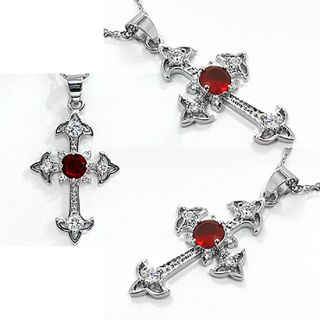 Fashion Jewelry Gift Cross Cut Red Ruby White Gold GP Pendant Free
