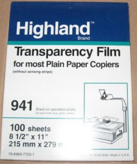 Highland Transparency Film for Copiers Asst Colors 100