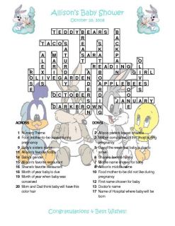 Looney Tweety Custom Crossword Baby Shower Puzzles