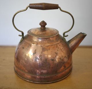  60s Revere Ware All Solid Copper Tea Pot Kettle w Wood Handles
