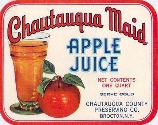 Chautauqua Maid Vintage Apple Juice Label Brocton NY