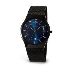 Skagen Denmark Mens Black Titanium Watch w/ Blue Dial   J113152
