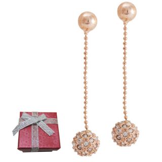 Rose Gold Encrusted Crystal Ball Dangle Drop Earrings
