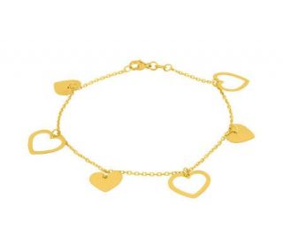 Polished Heart Solid Dangle Bracelet, 14K Gold —