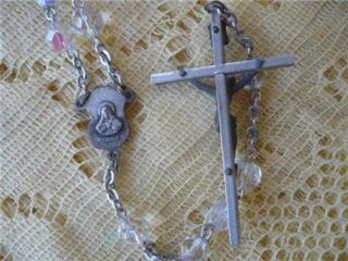 Vintage AB Glass Crystal Bead Rosary Modern Cross