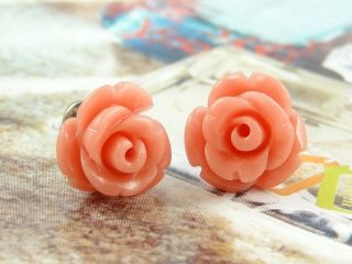 Premier Design Rose Coral Red Lucite Stud Earrings