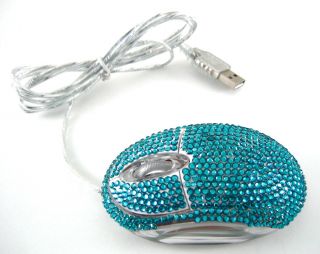 Aqua Blue Crystal Rhinestone USB Optical Computer Mouse