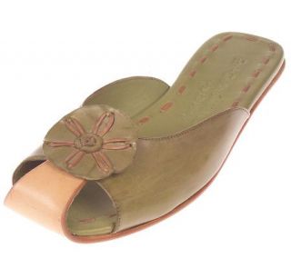 RZ Design Leather Slip on Comfort Shoes w/Flower Accent —