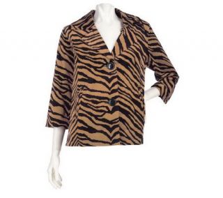 Susan Graver Sueded Cotton Zebra Print Crop Jacket w/ Notch Collar