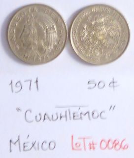 TWO 1971 50 Cents Cuauhtemoc Mexican Coins in GREAT Conditions