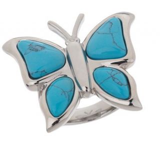 Steel by Design Blue Glass Butterfly Ring —