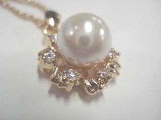 NEW 18 14KGP GOLD PLATED NECKLACE w PEARL CUBIC ZIRCONIA PENDANT