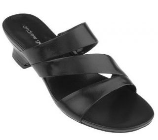 Andrew Geller Leather Multi strap Low Wedge Heel Sandals —