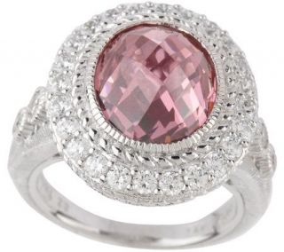 Judith Ripka Sterling 7.0ct Pink Diamonique Cocktail Ring w/Pave 