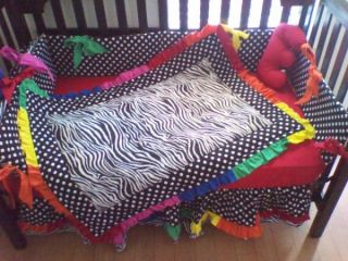 New Crib Bedding Set Rainbow Black White Polka Dots and Zebra Fabrics