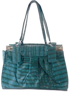 New Crocodile Alligator Leather Handbag Purse Bag Blue