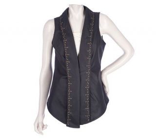 Susan Graver Faux Leather Cascade Front Studded Vest   A203285