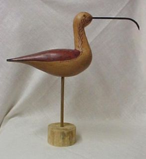 Decoy Hand Carved Painted Curlew Shorebird w Stand 598L