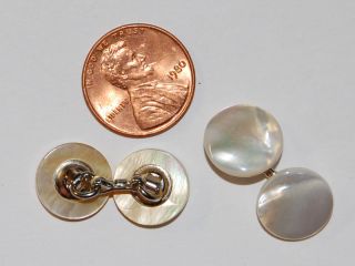 Vintage Round Mother of Pearl Shell Cufflink Cuff Link Links 12mm MOP