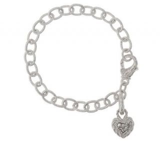 Judith Ripka Sterling 7 3/4 Country Link Bracelet with Heart Charm 