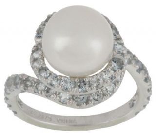 As Is Sterling 1.10ct tw Aquamarine & 9.5mm Cultured Pearl Ring 