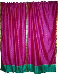 Pink Blue India Curtains Window Dressing Silk Sari Curtain Drape