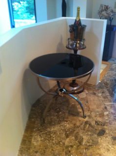 Stainless Steel and Stone Black Glass Accent End Table