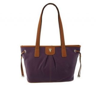 Tignanello Pebble Leather Zip Top Tote with Tassels & Contrast Trim 