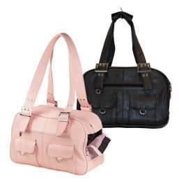 Black Leatherette dog carrier, purse, soft side dog bag, new,